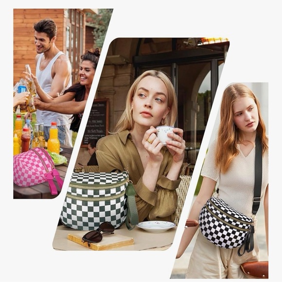 Elegant Cream Checkered Women's Crossbody - Picture 2 of 4